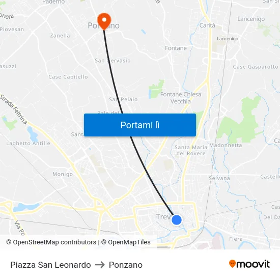 Piazza San Leonardo to Ponzano map