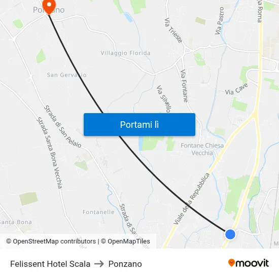 Felissent Hotel Scala to Ponzano map