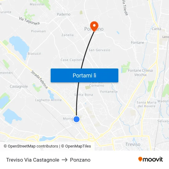 Treviso Via Castagnole to Ponzano map