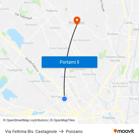 Via Feltrina Biv. Castagnole to Ponzano map