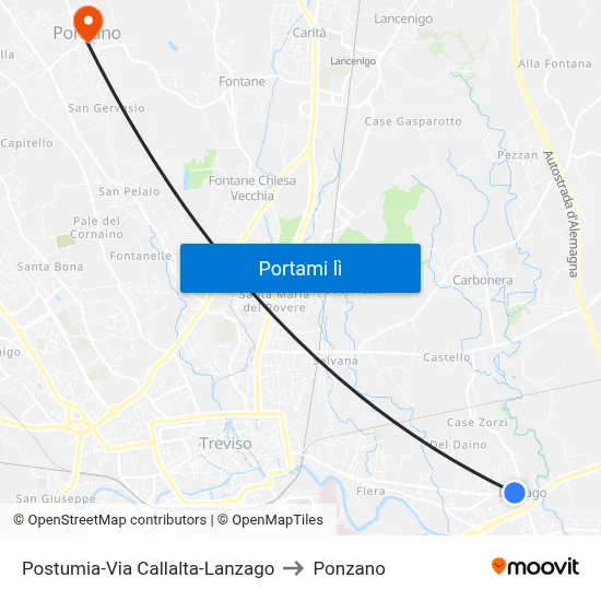 Postumia-Via Callalta-Lanzago to Ponzano map