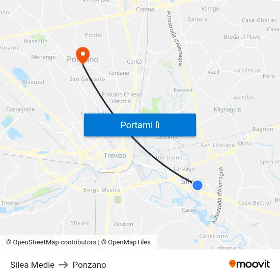 Silea Medie to Ponzano map