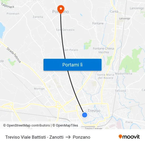 Treviso Viale Battisti - Zanotti to Ponzano map