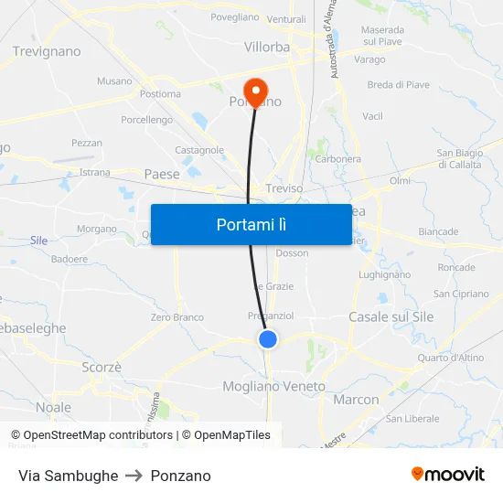 Via Sambughe to Ponzano map