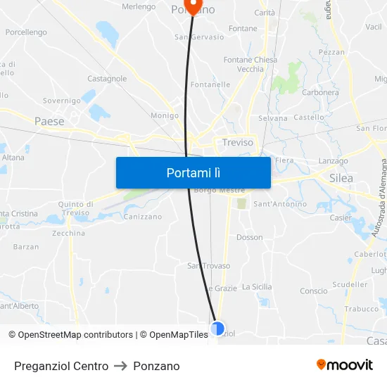 Preganziol Centro to Ponzano map