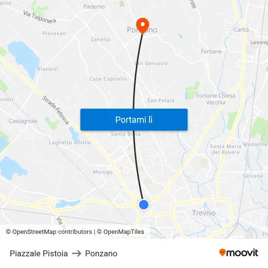 Piazzale Pistoia to Ponzano map