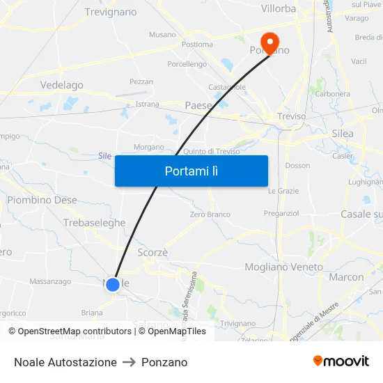 Noale Autostazione to Ponzano map