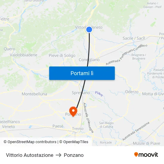 Vittorio Autostazione to Ponzano map