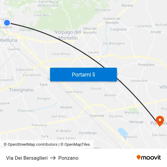 Via Dei Bersaglieri to Ponzano map