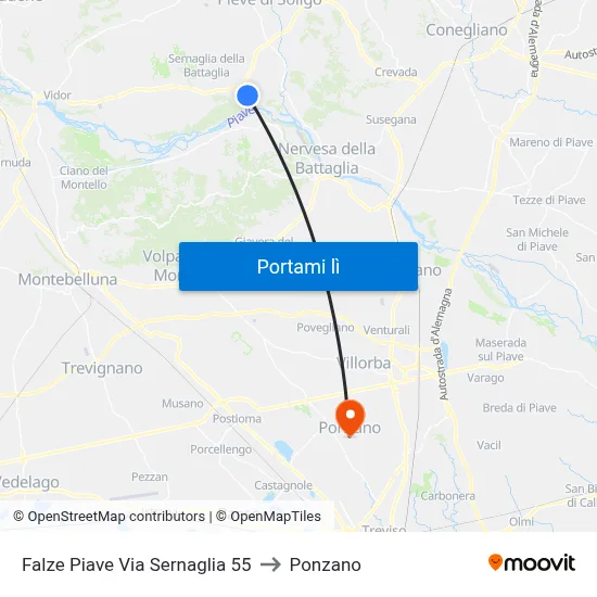 Falze Piave Via Sernaglia 55 to Ponzano map