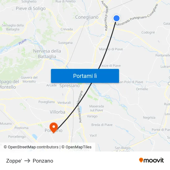 Zoppe' to Ponzano map
