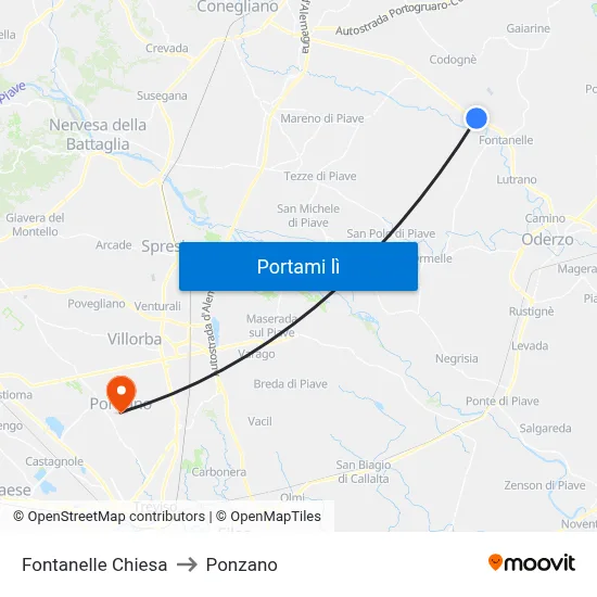 Fontanelle Chiesa to Ponzano map