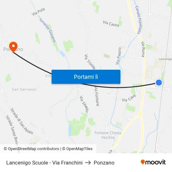 Lancenigo Scuole - Via Franchini to Ponzano map