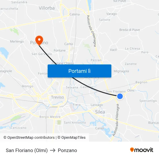 San Floriano (Olmi) to Ponzano map