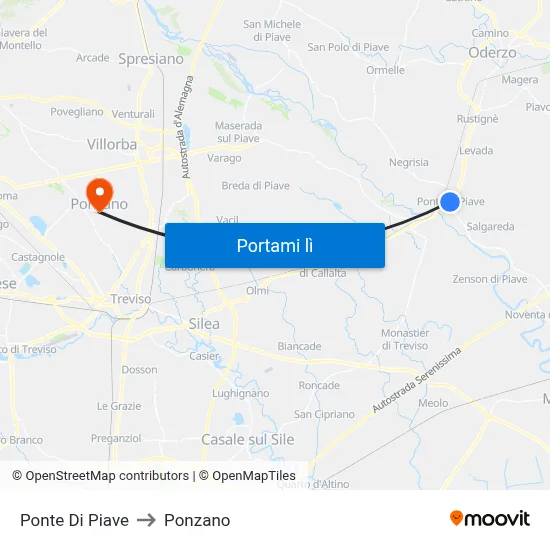 Ponte Di Piave to Ponzano map