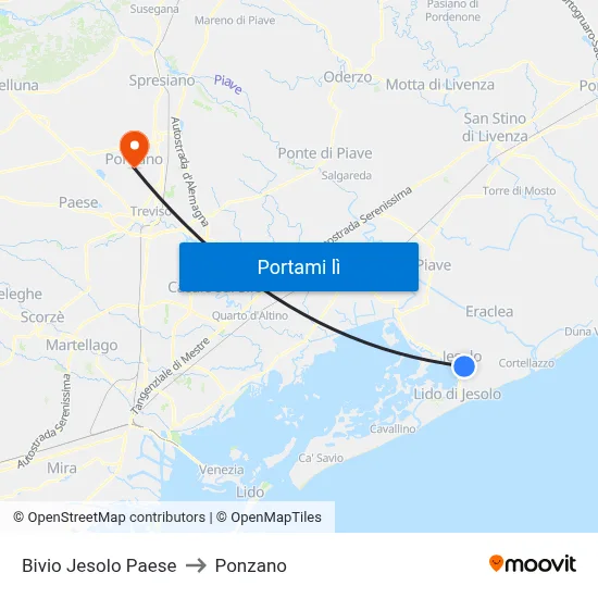 Bivio Jesolo Paese to Ponzano map