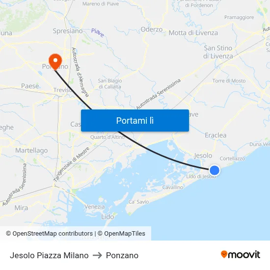 Jesolo Piazza Milano to Ponzano map