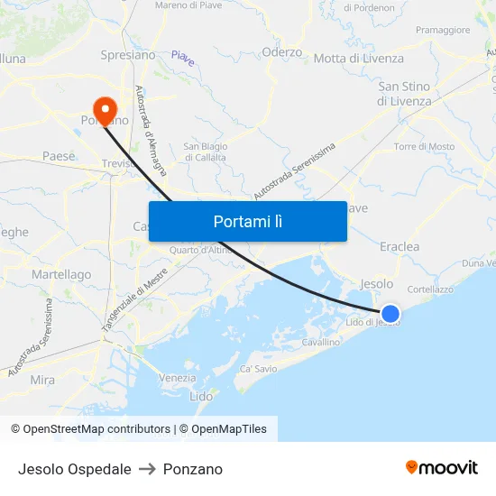 Jesolo Ospedale to Ponzano map