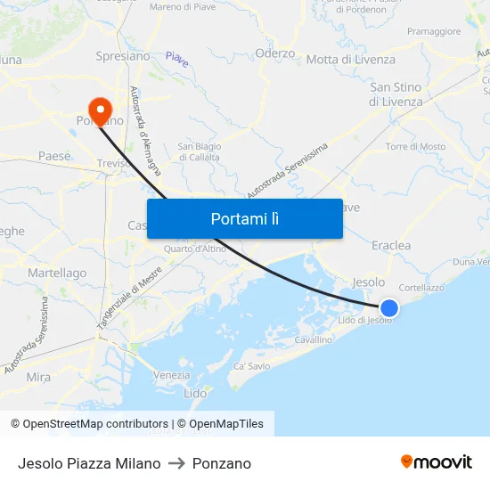 Jesolo Piazza Milano to Ponzano map