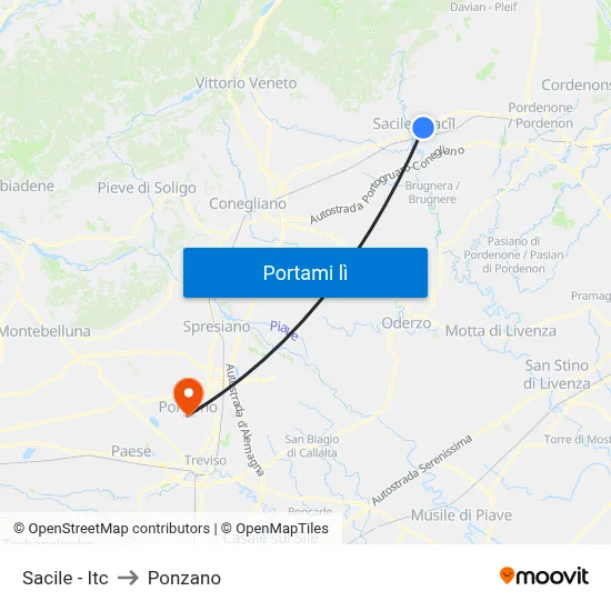 Sacile - Itc to Ponzano map