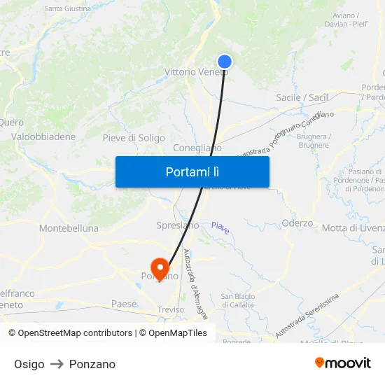 Osigo to Ponzano map