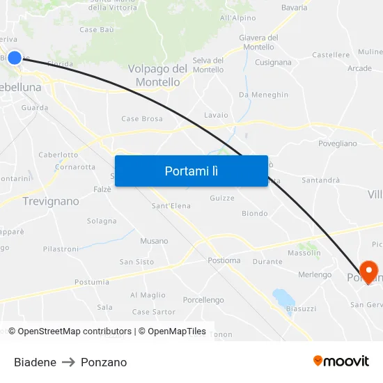 Biadene to Ponzano map