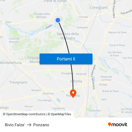 Bivio Falze' to Ponzano map