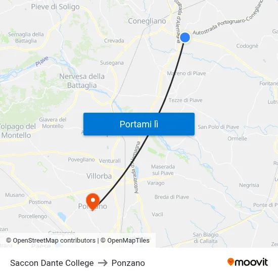Saccon Dante College to Ponzano map