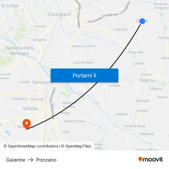 Gaiarine to Ponzano map
