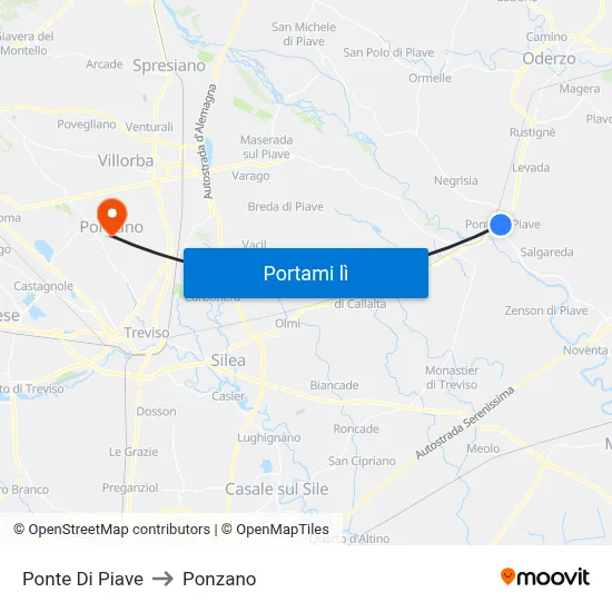 Ponte Di Piave to Ponzano map