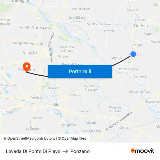 Levada Di Ponte Di Piave to Ponzano map