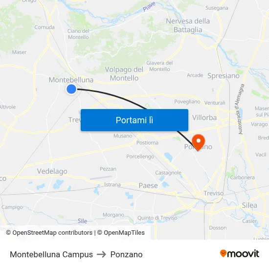 Montebelluna Campus to Ponzano map