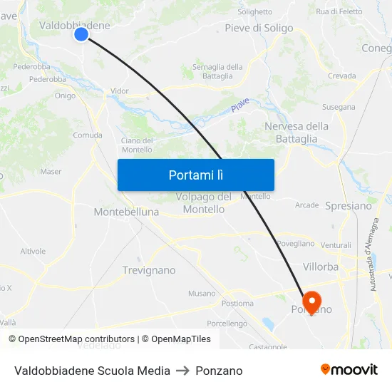 Valdobbiadene Scuola Media to Ponzano map
