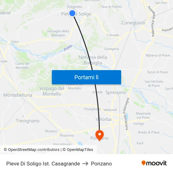 Pieve Di Soligo Ist. Casagrande to Ponzano map