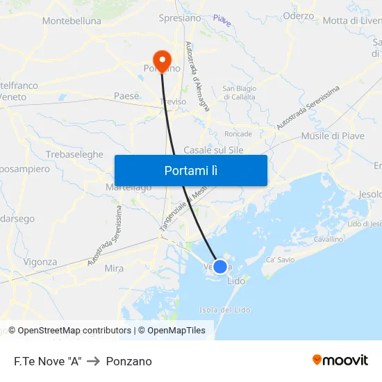 F.Te Nove "A" to Ponzano map