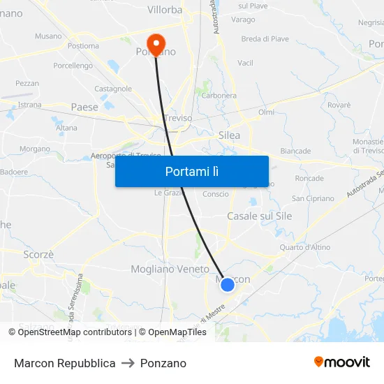 Marcon Repubblica to Ponzano map