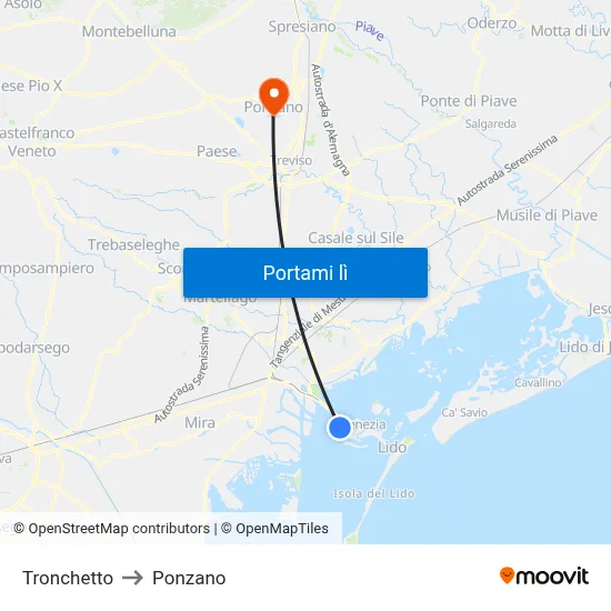 Tronchetto to Ponzano map