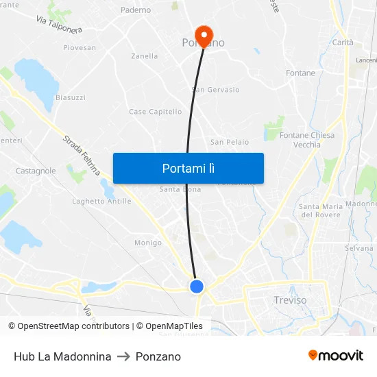 Hub La Madonnina to Ponzano map
