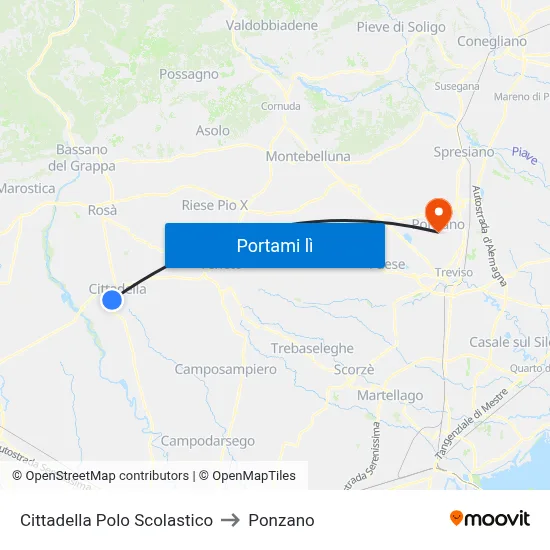 Cittadella Polo Scolastico to Ponzano map