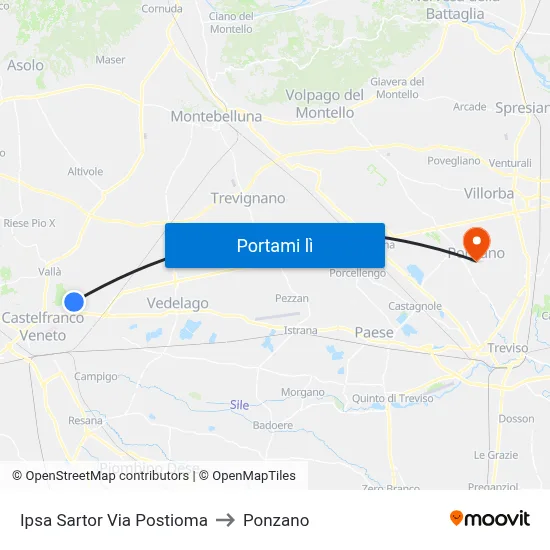 Ipsa  Sartor Via Postioma to Ponzano map