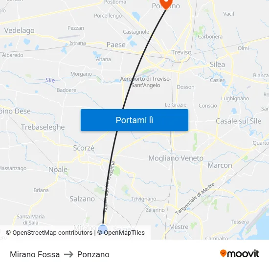 Mirano Fossa to Ponzano map