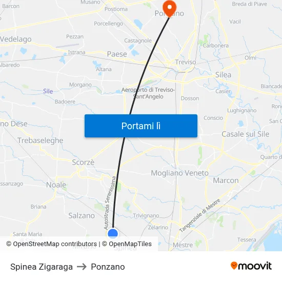 Spinea Zigaraga to Ponzano map