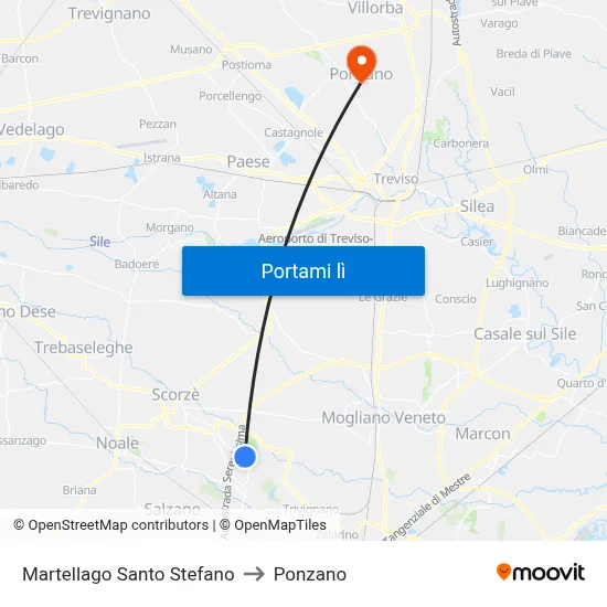 Martellago Santo Stefano to Ponzano map