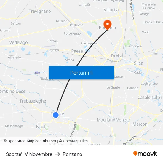 Scorze' IV Novembre to Ponzano map