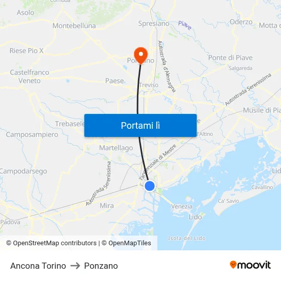 Ancona Torino to Ponzano map