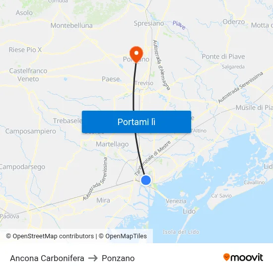 Ancona Carbonifera to Ponzano map