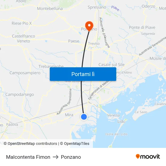 Malcontenta Fimon to Ponzano map