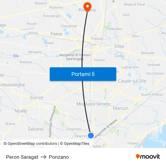 Peron Saragat to Ponzano map