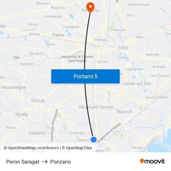 Peron Saragat to Ponzano map