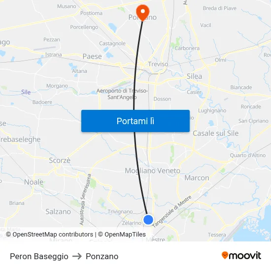 Peron Baseggio to Ponzano map